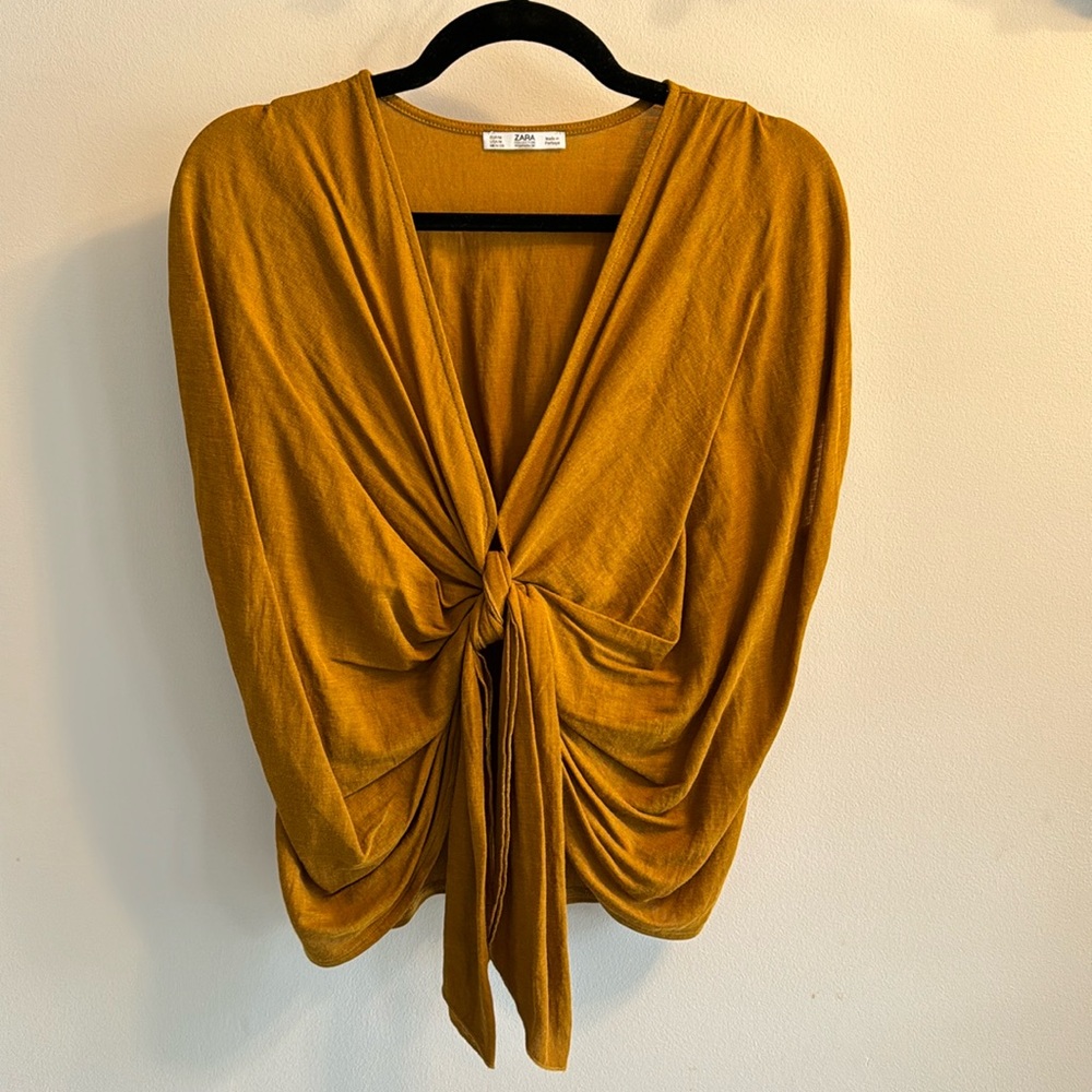 Zara high front linen blend shirt